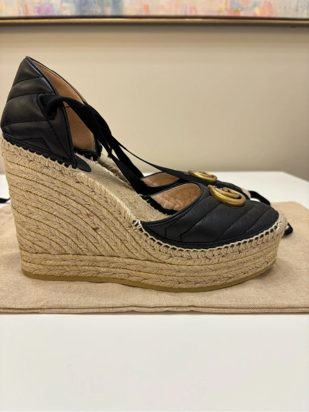 🖤 Gucci GG Marmont Matelassé Espadrille Wedges 🖤